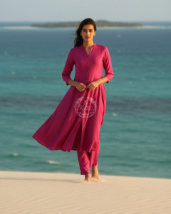 Pink Art Silk Solid Kurta Set