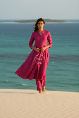 Pink Art Silk Solid Kurta Set