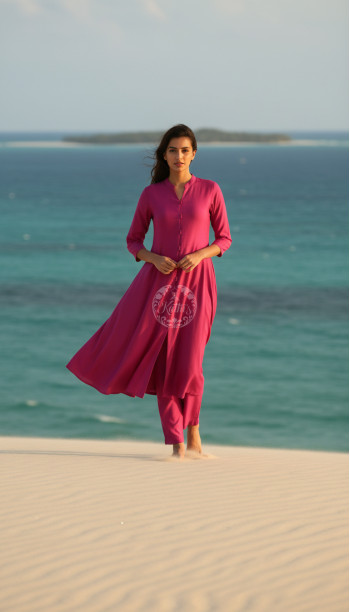 Pink Art Silk Solid Kurta Set