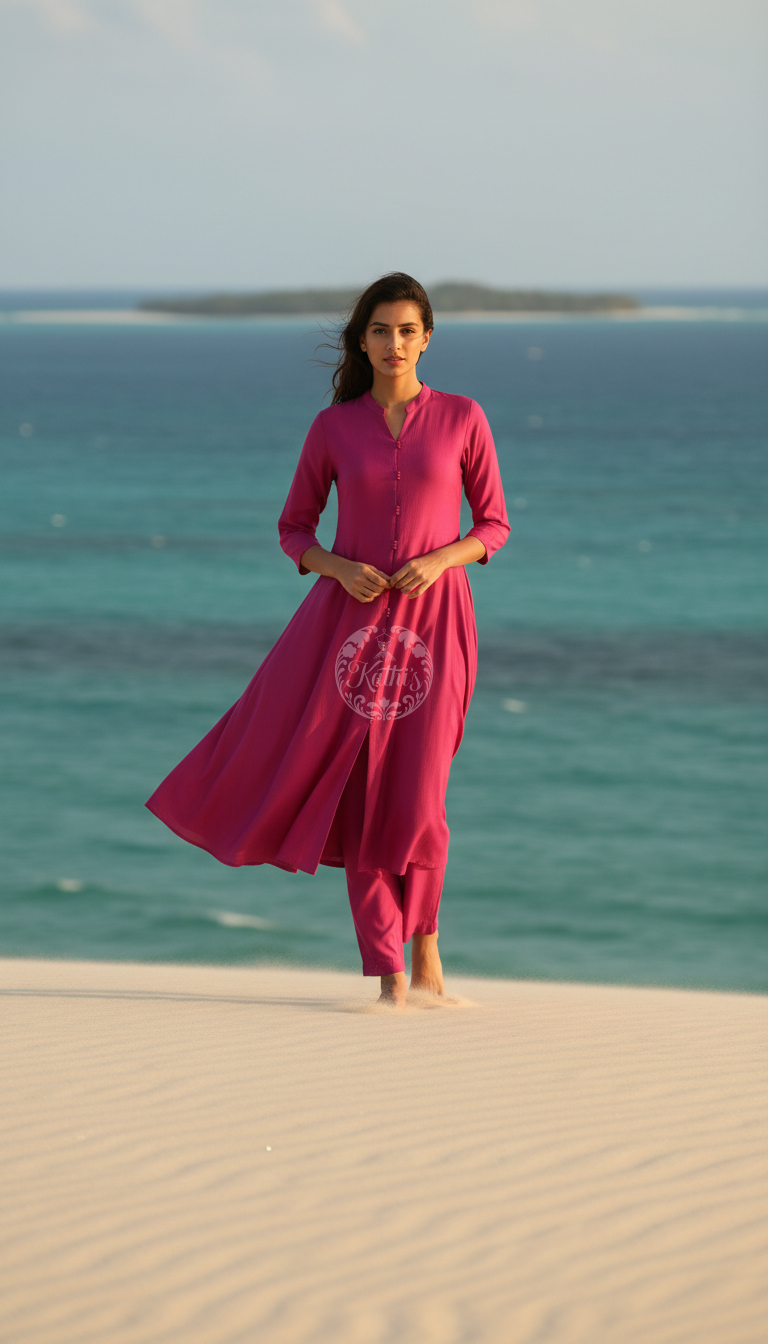 Pink Art Silk Solid Kurta Set