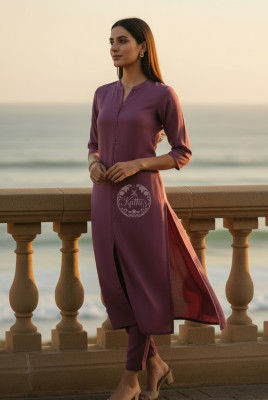 Purple Art Silk Solid Kurta Set