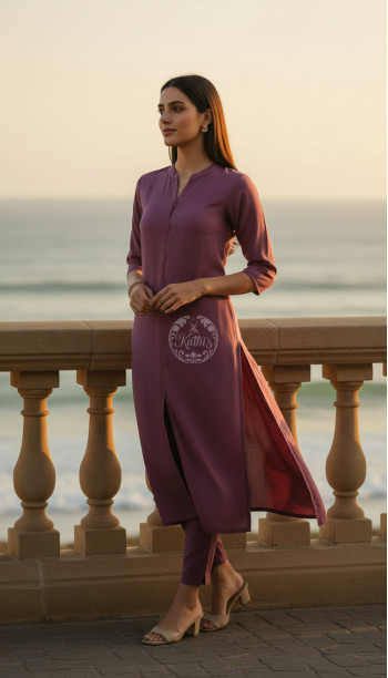 Purple Art Silk Solid Kurta Set