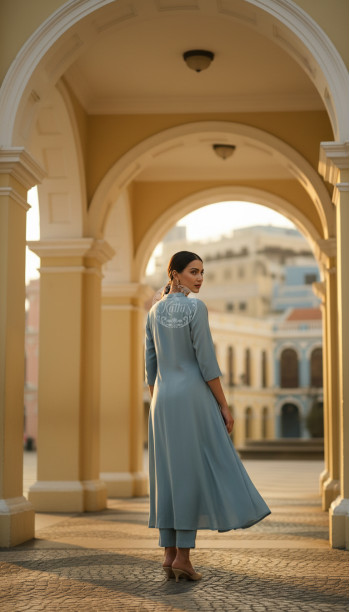 Teal Art Silk Solid Kurta Set