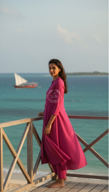 Pink Art Silk Solid Kurta Set