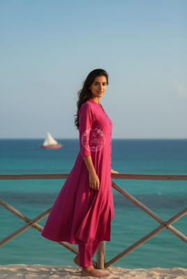 Pink Art Silk Solid Kurta Set