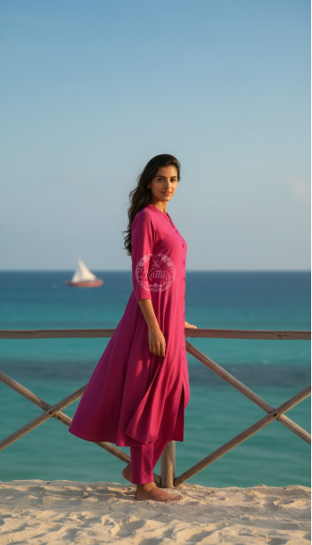 Pink Art Silk Solid Kurta Set