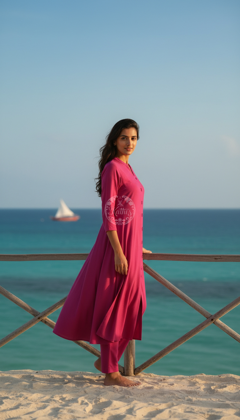 Pink Art Silk Solid Kurta Set