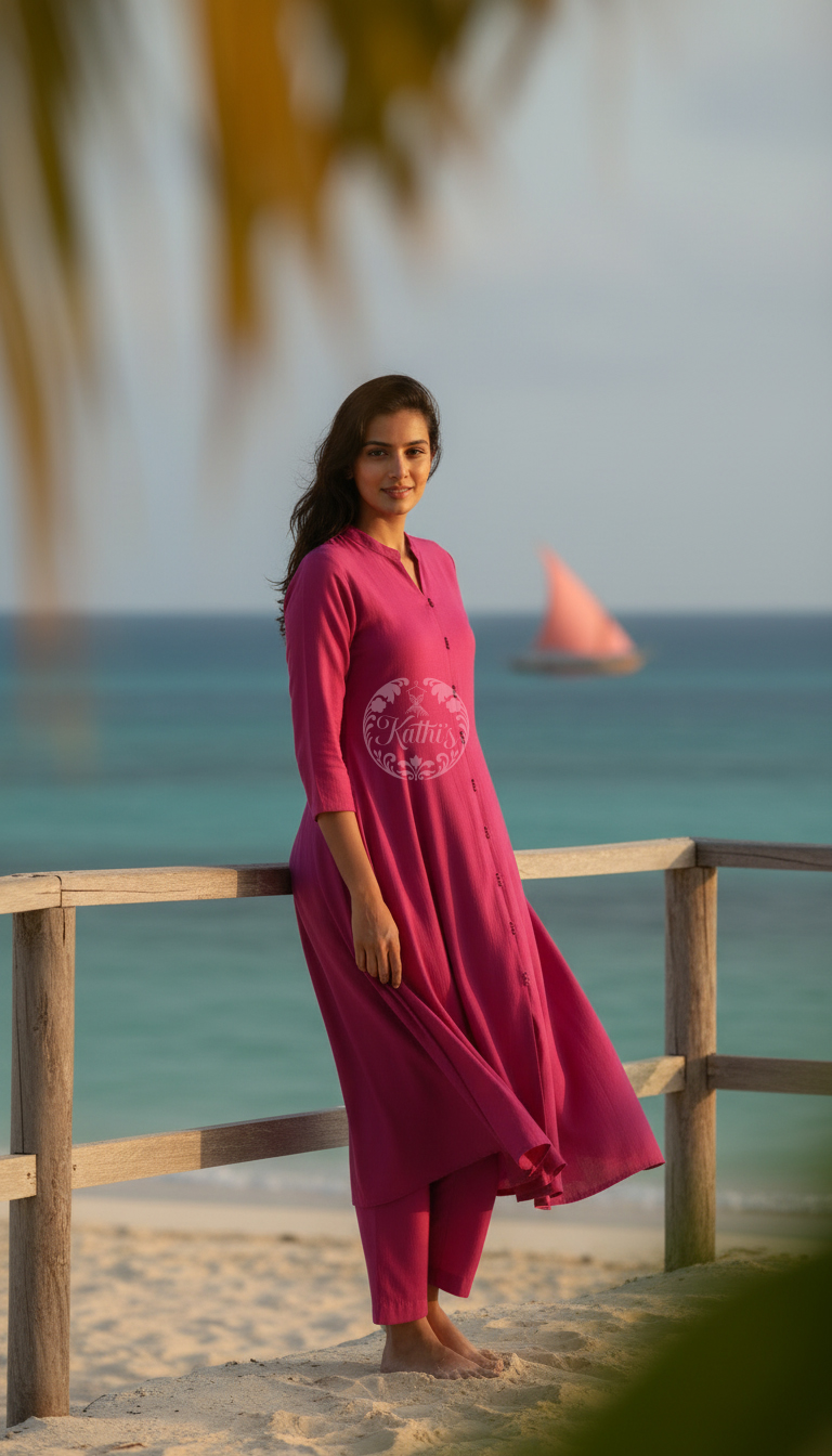 Pink Art Silk Solid Kurta Set