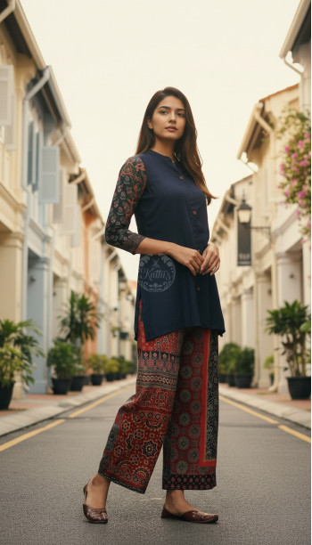 Navy Blue Muslin Solid Co-Ord Set