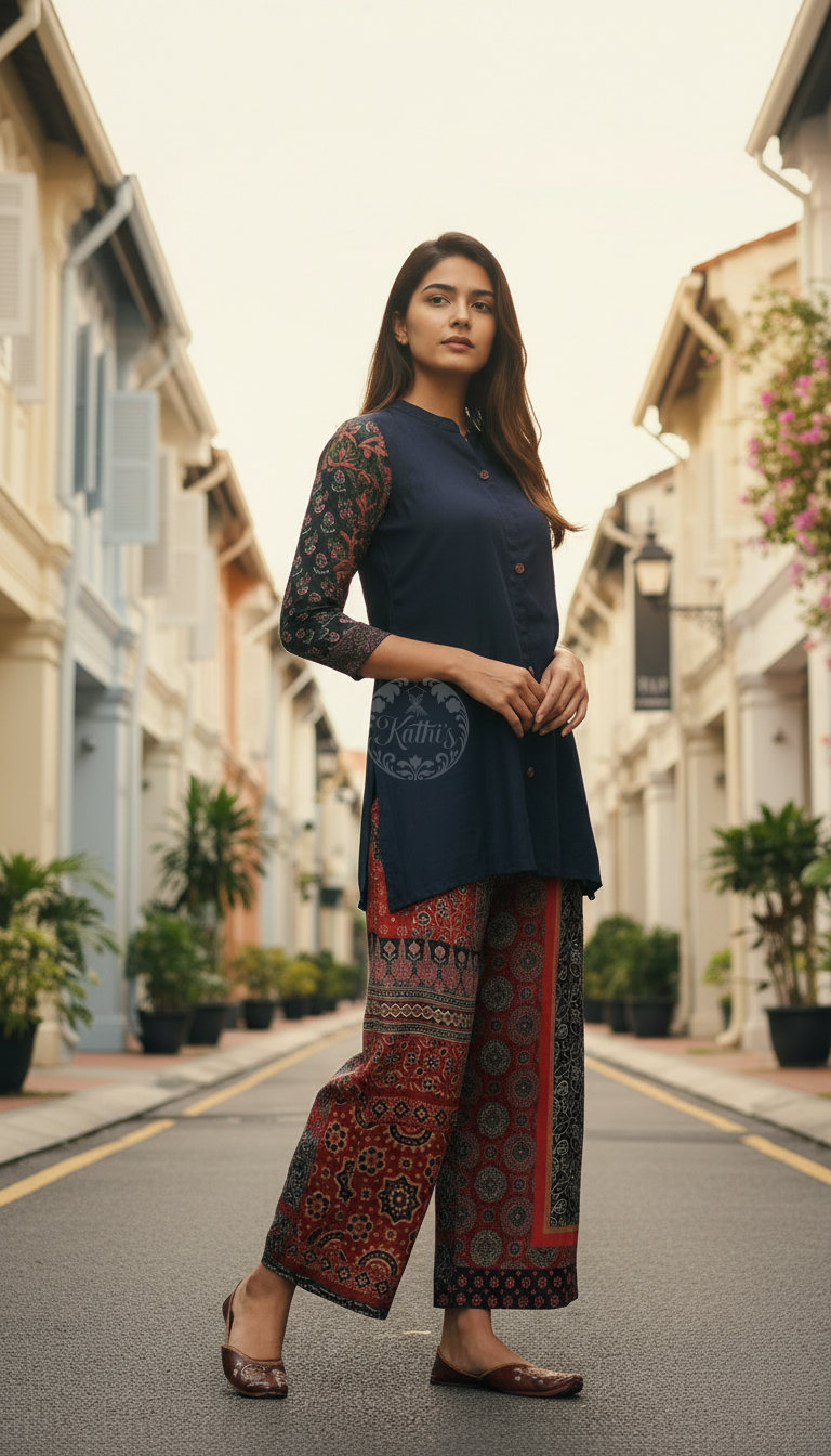 Navy Blue Muslin Solid Co-Ord Set