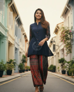 Navy Blue Muslin Solid Co-Ord Set