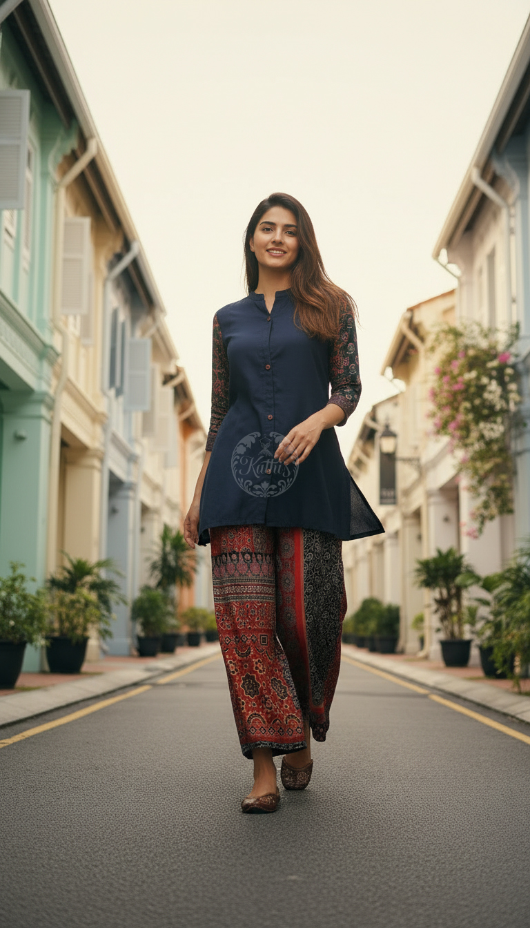 Navy Blue Muslin Solid Co-Ord Set