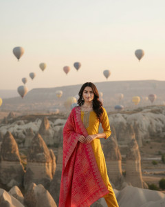 Mustard Chanderi Woven Design Suit Set With Zardosi