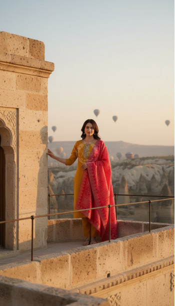 Mustard Chanderi Woven Design Suit Set With Zardosi