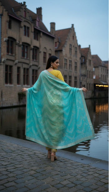 Light Green Chanderi Embellished Suit Set With Sequins