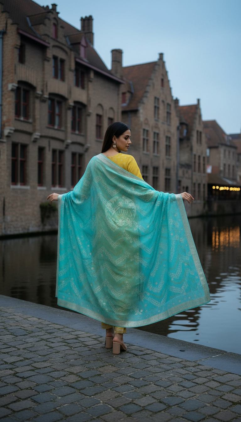 Light Green Chanderi Embellished Suit Set With Sequins