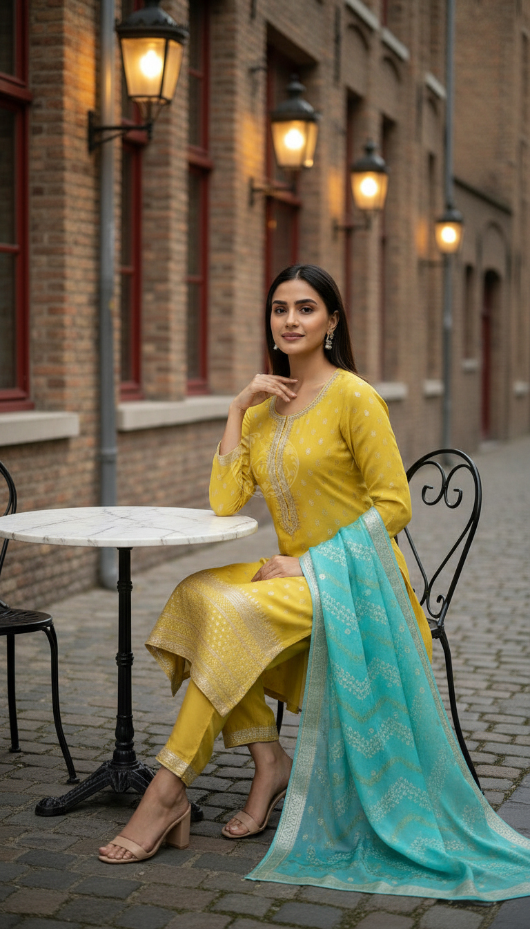 Light Green Chanderi Embellished Suit Set With Sequins