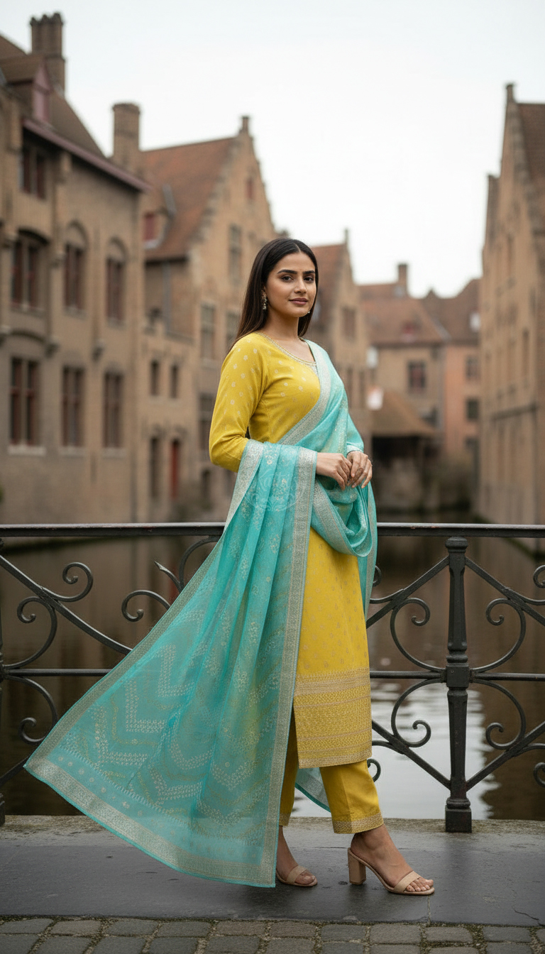 Light Green Chanderi Embellished Suit Set With Sequins