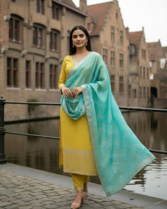 Light Green Chanderi Embellished Suit Set With Sequins