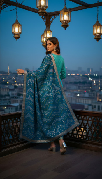 Turquoise Blue Chanderi Embellished Suit Set With Sequins