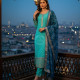 Turquoise Blue Chanderi Embellished Suit Set With Sequins