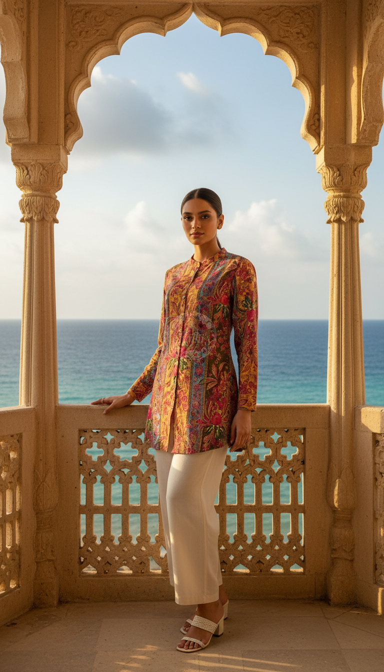 Mustard Muslin Blend Floral Straight Tunic