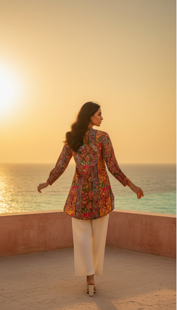 Mustard Muslin Blend Floral Straight Tunic