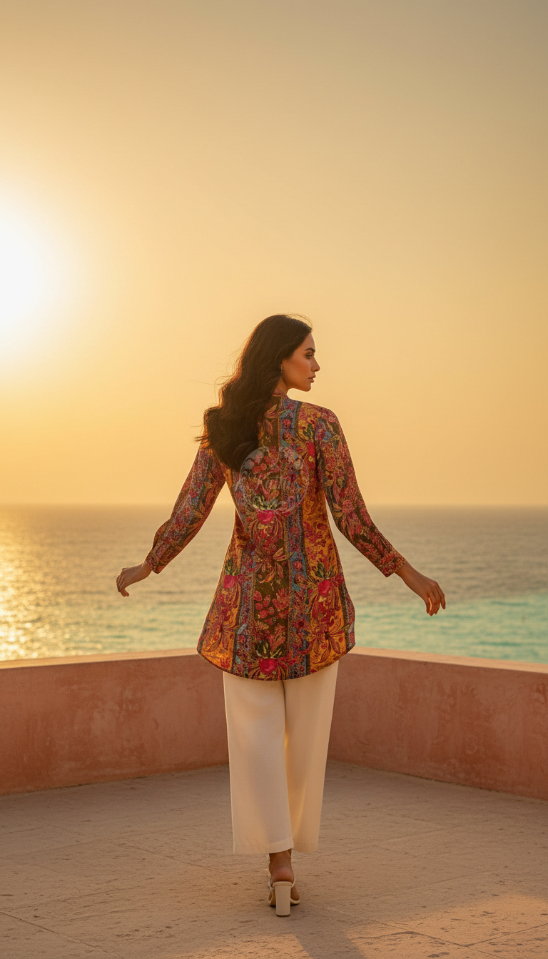 Mustard Muslin Blend Floral Straight Tunic