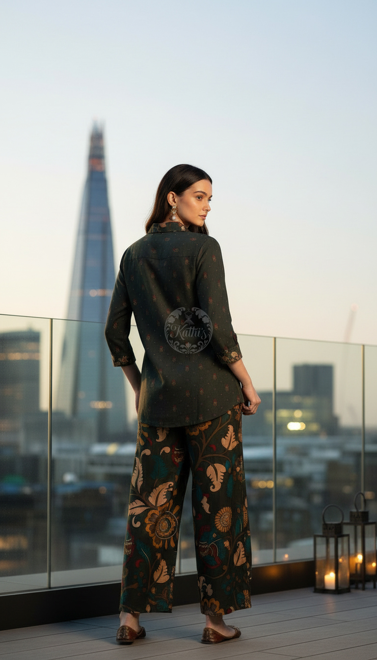 Green Viscose Muslin Floral Print Co-Ord Set