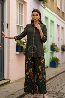 Green Viscose Muslin Floral Print Co-Ord Set