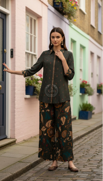 Green Viscose Muslin Floral Print Co-Ord Set