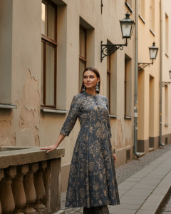 Grey Muslin Floral Print Co-Ord Set