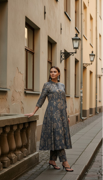 Grey Muslin Floral Print Co-Ord Set