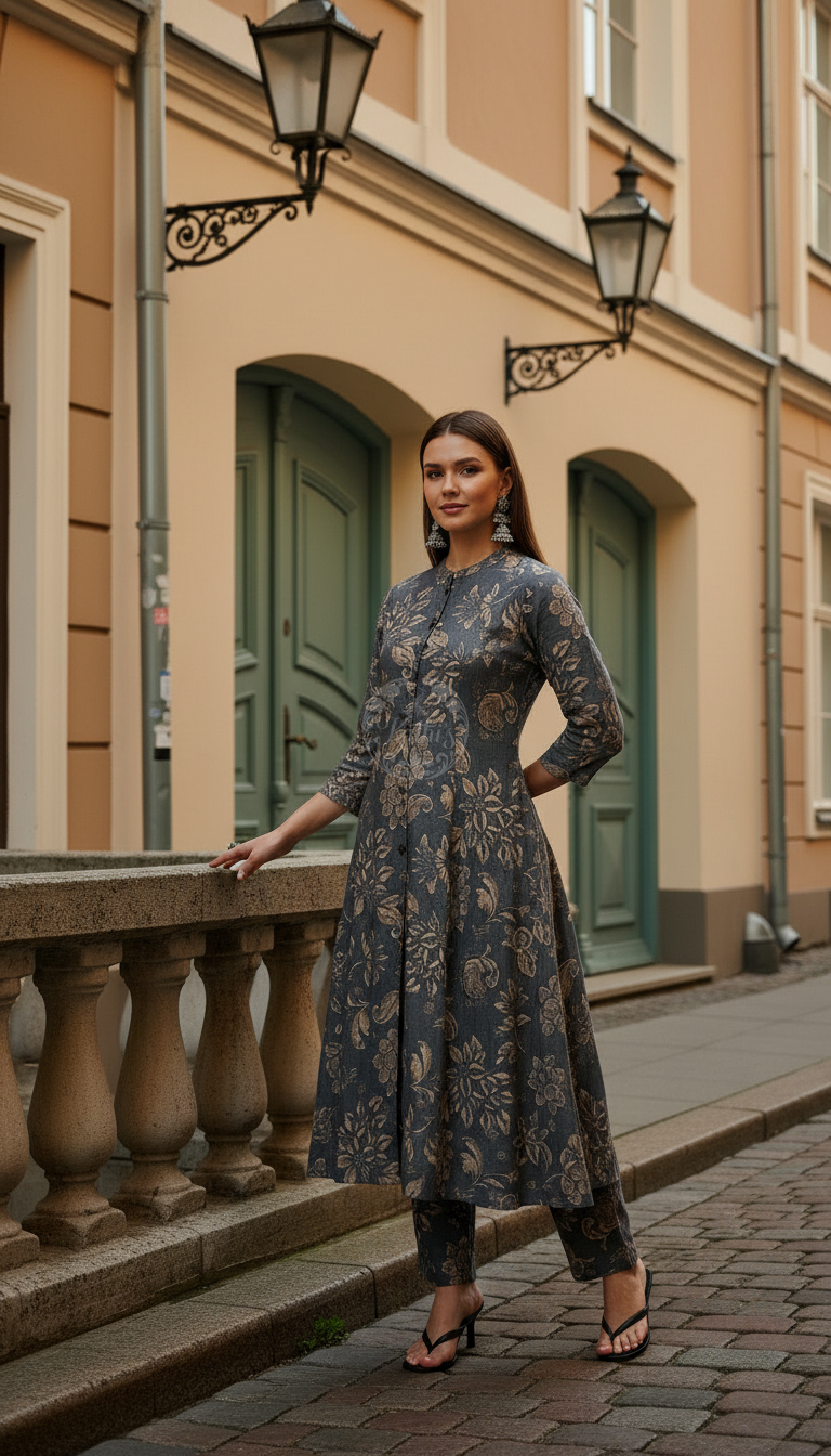 Grey Muslin Floral Print Co-Ord Set