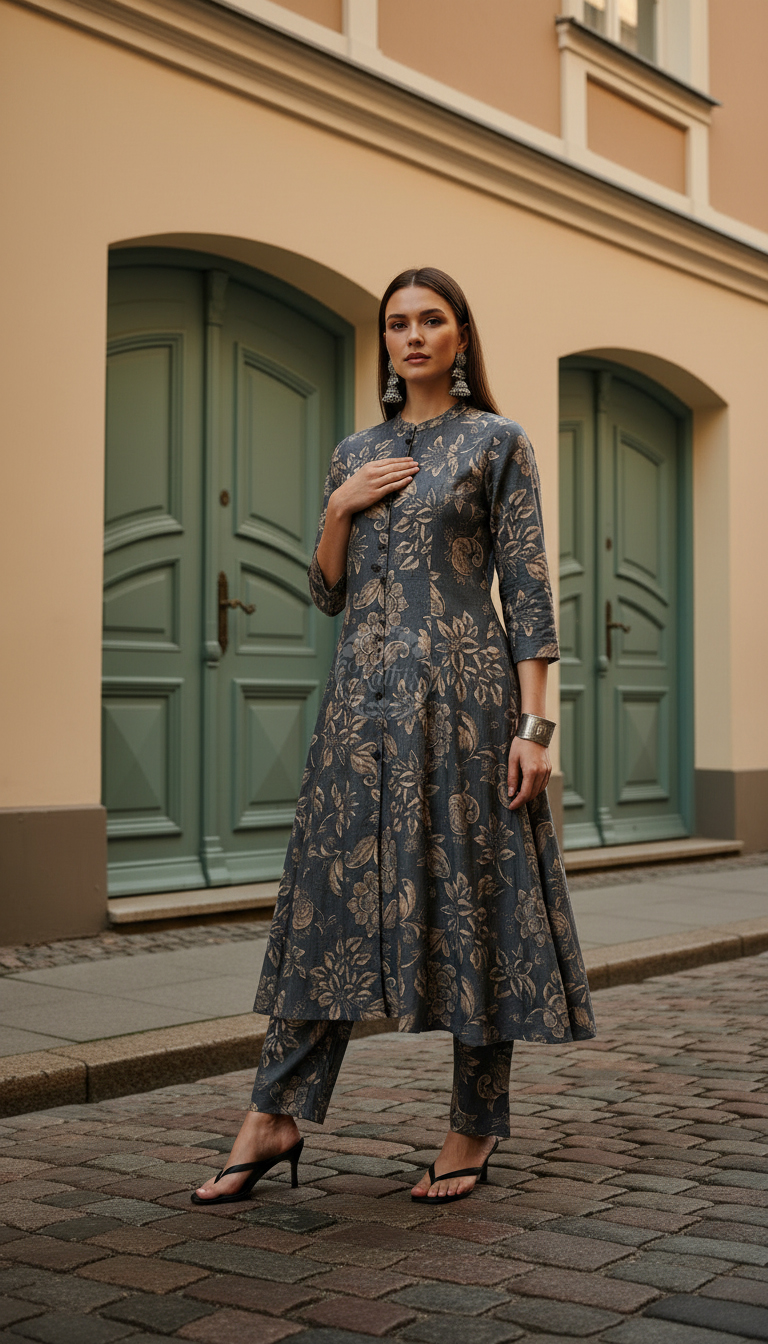 Grey Muslin Floral Print Co-Ord Set