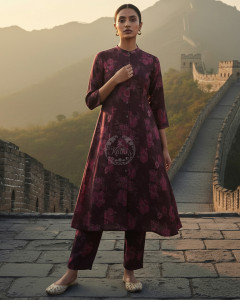 Wine Muslin Floral Print Co-Ord Set