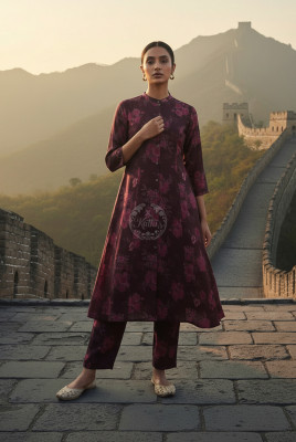 Wine Muslin Floral Print Co-Ord Set