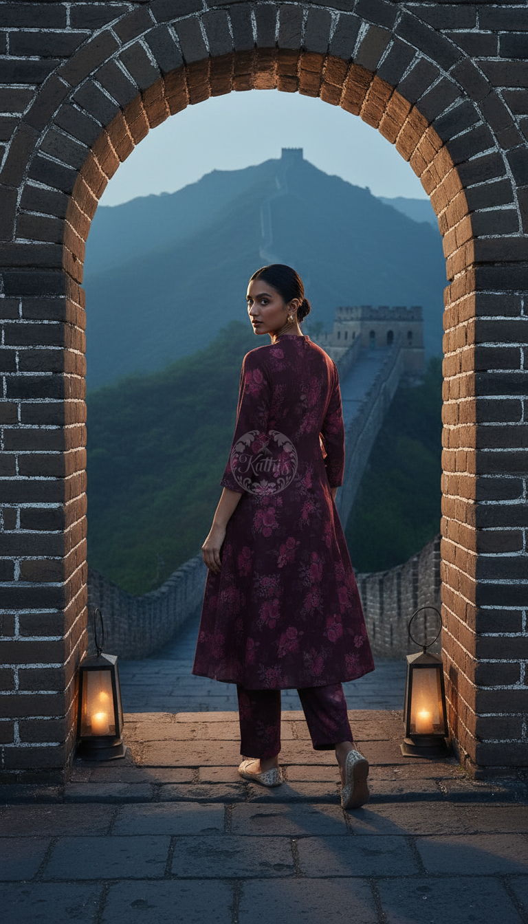 Wine Muslin Floral Print Co-Ord Set