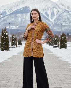 Mustard Art Silk Floral Print Tunic