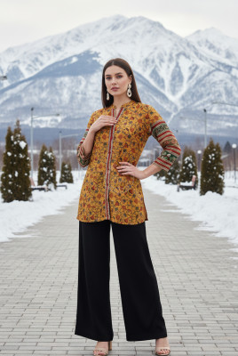 Mustard Art Silk Floral Print Tunic