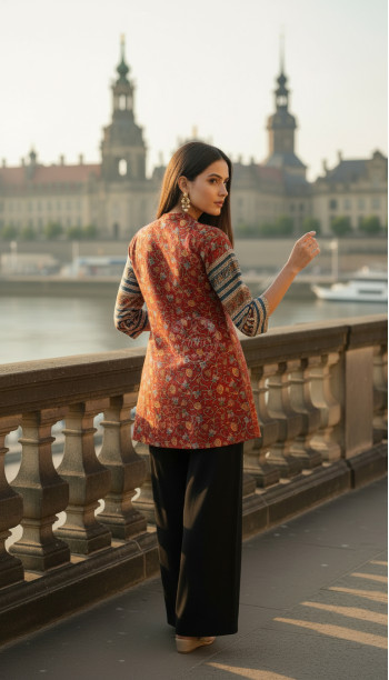 Rust Art Silk Floral Print Tunic