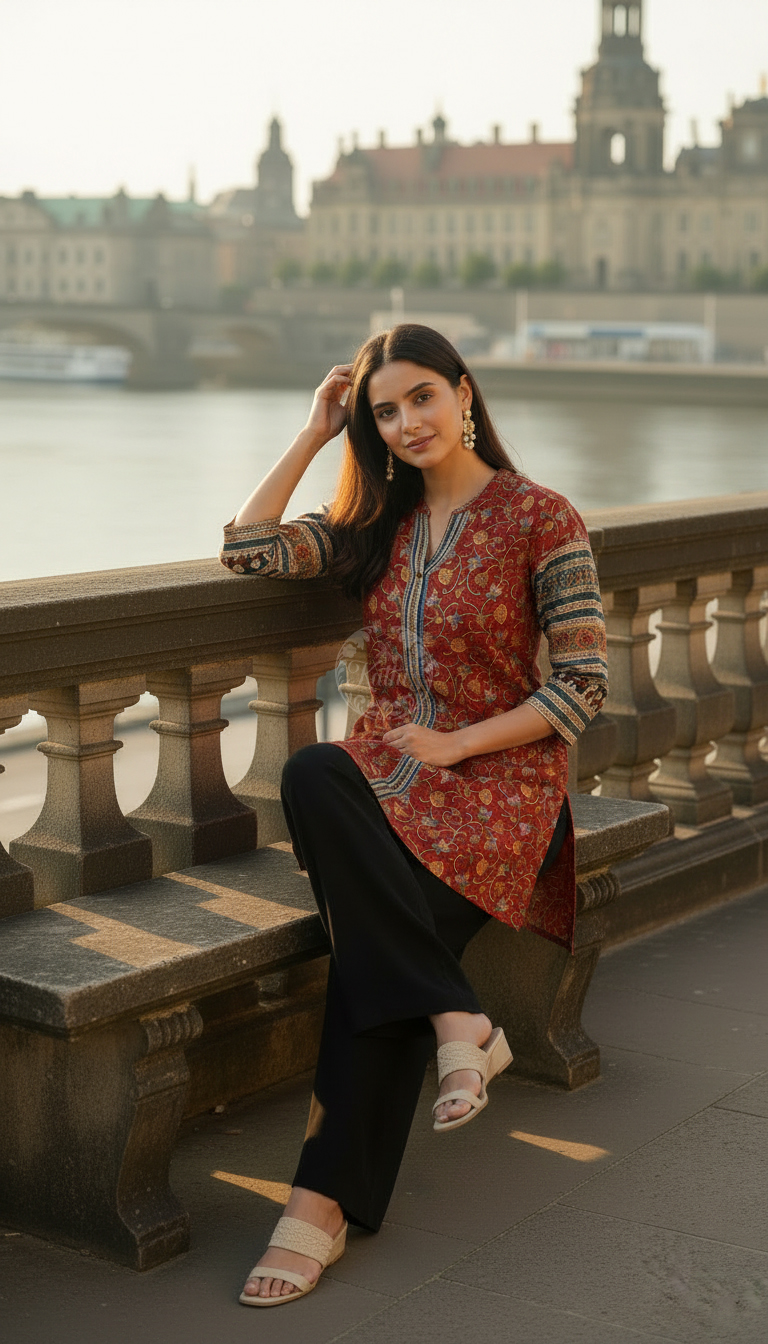 Rust Art Silk Floral Print Tunic