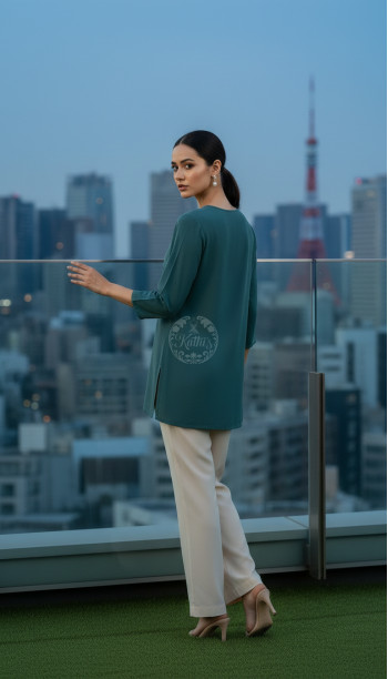 Teal Green Rayon Embroidered Tunic With Thread Work