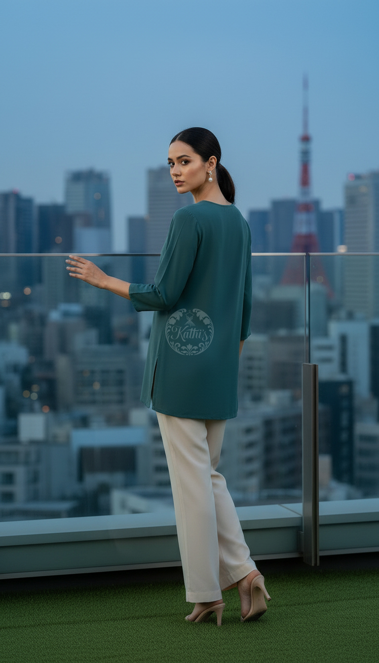 Teal Green Rayon Embroidered Tunic With Thread Work