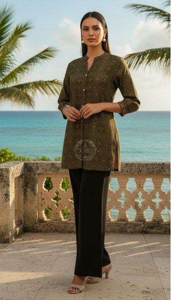Green Ethnic Motifs Tunic