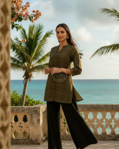 Green Ethnic Motifs Tunic