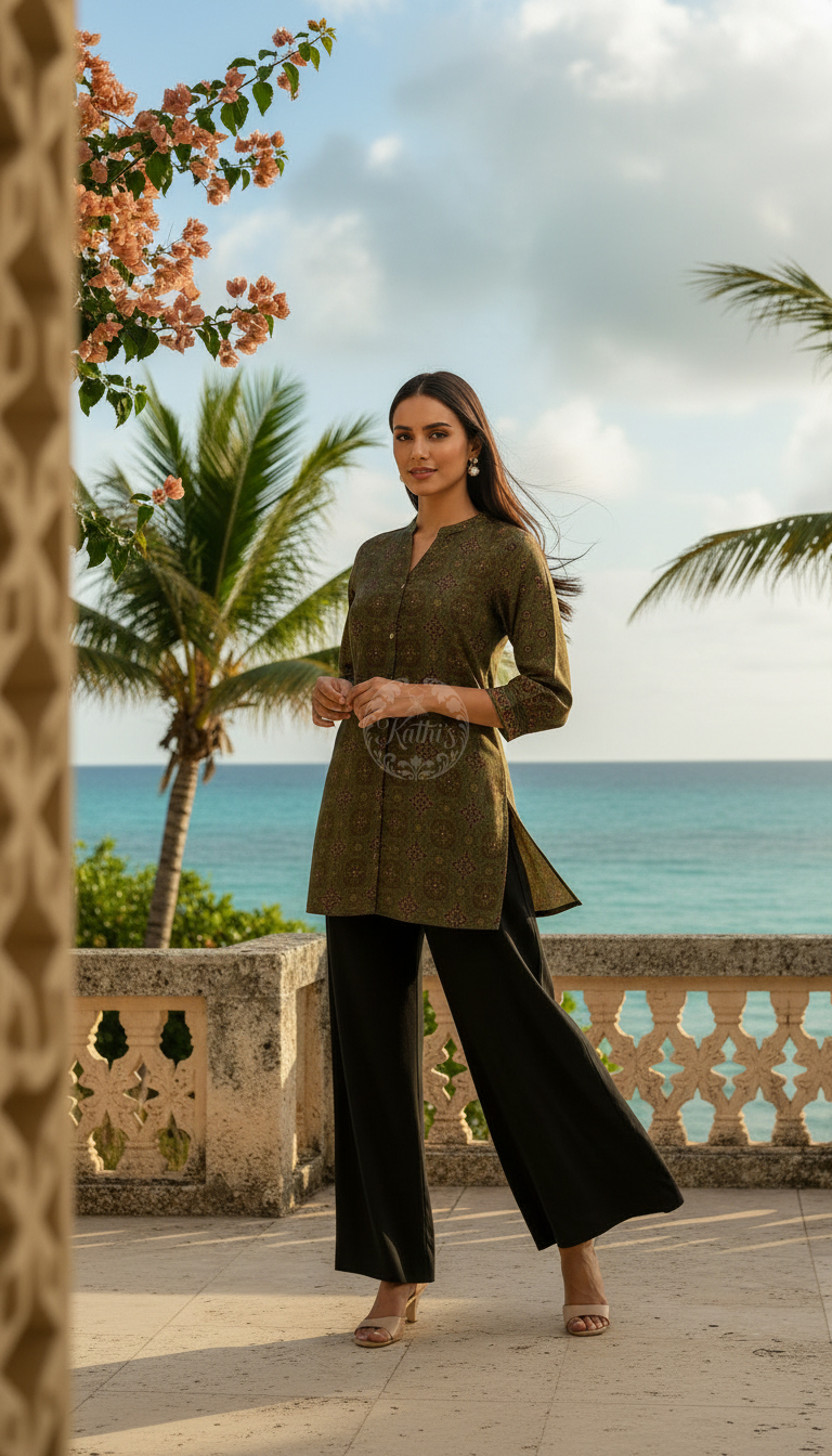 Green Ethnic Motifs Tunic