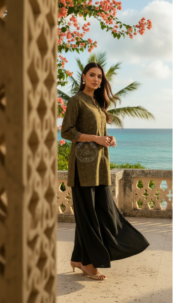 Green Ethnic Motifs Tunic