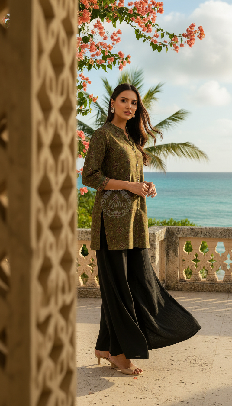 Green Ethnic Motifs Tunic