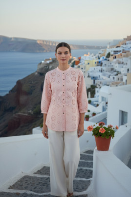 Peach Cotton Floral Schiffli Design Tunic